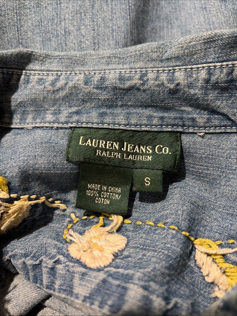Vintage RALPH LAUREN JEANS Co Floral Embroidered Denim Western Shirt Sz Small - Picture 5 of 6